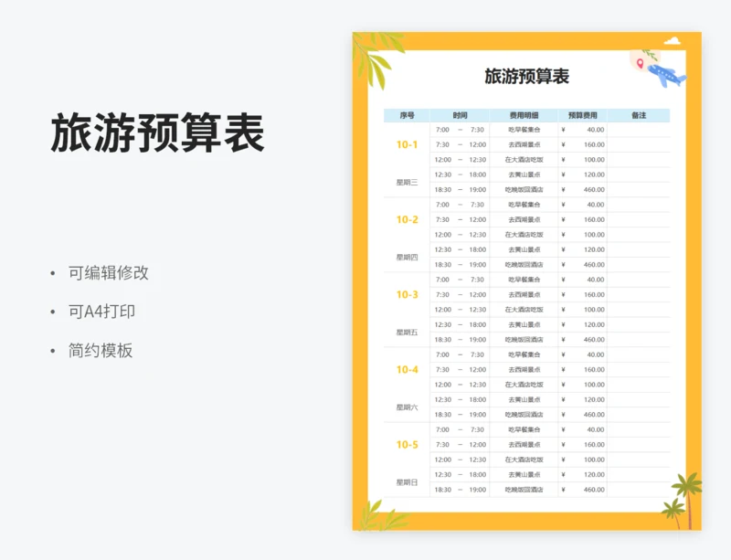 旅游预算表