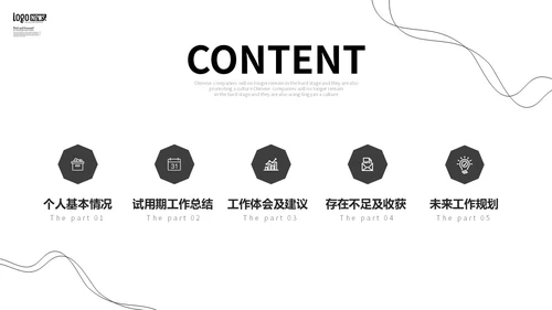 黑白极简线条转正述职报告工作总结PPT