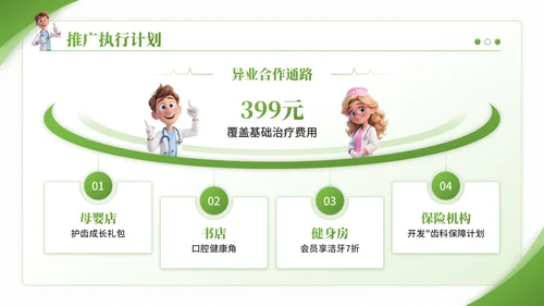 绿色3D卡通风爱牙日口腔诊所宣传活动PPT模板