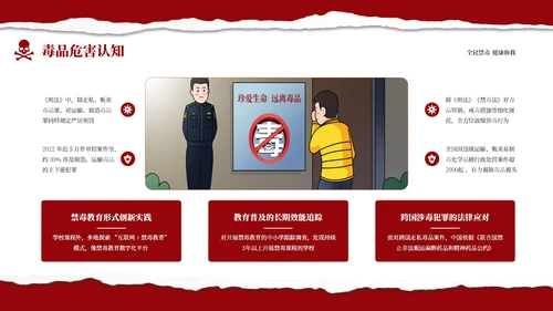 红色商务国际禁毒日宣传主题班会PPT模板