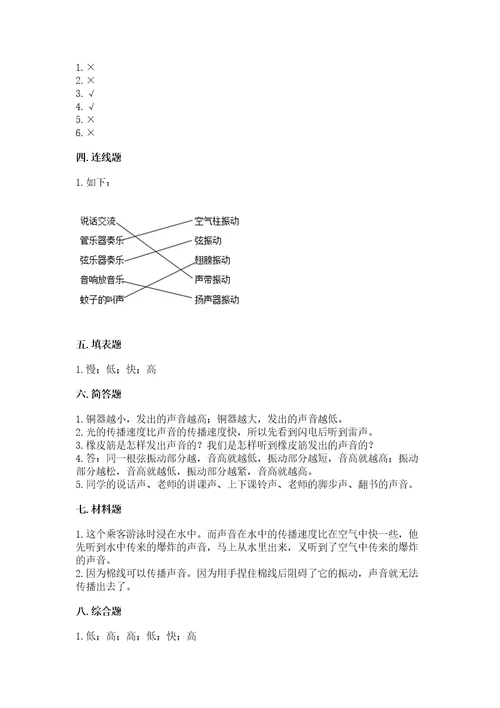 教科版科学四年级上册第一单元声音测试卷精品全优