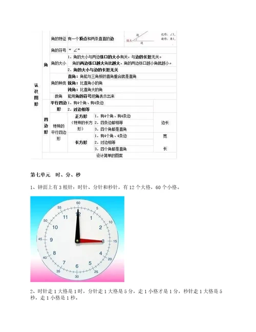 北师版二年级下册数学各单元知识点归纳