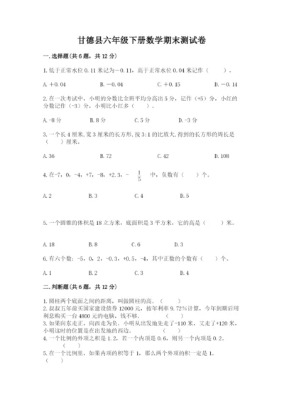 甘德县六年级下册数学期末测试卷（全优）.docx