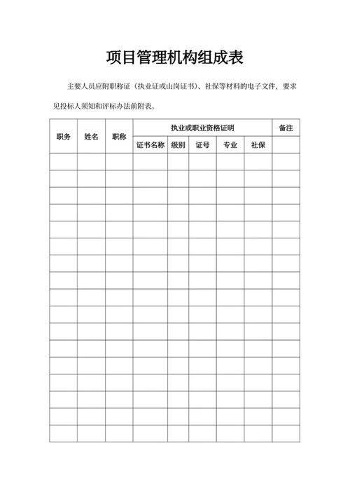 项目管理机构组成表