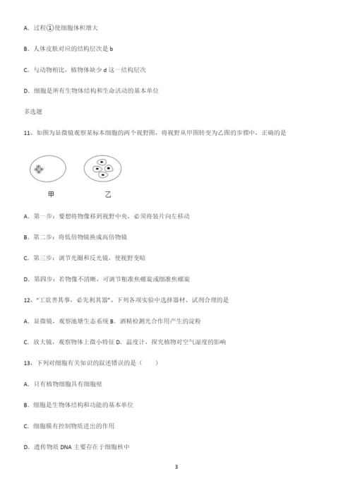 通用版初中生物七年级上册第二单元生物体的结构层次考点精题训练.docx