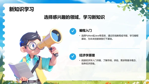 蓝色插画风暑假生活规划PPT模板