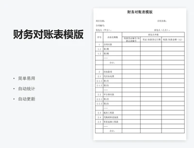 财务对账表模版