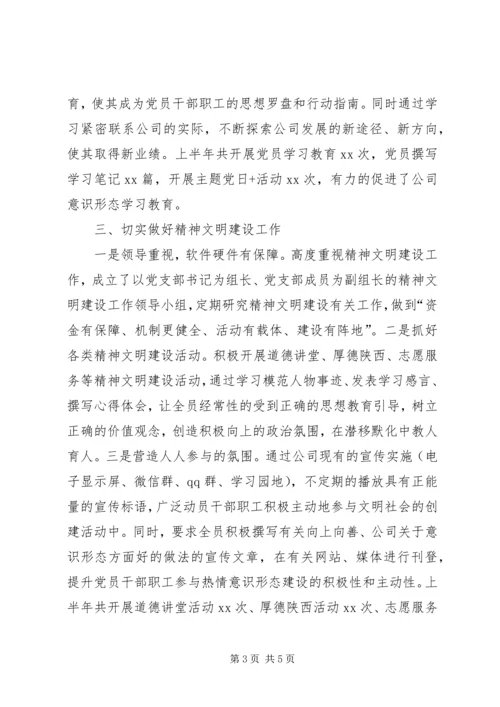 公司XX年上半年意识形态工作落实情况.docx