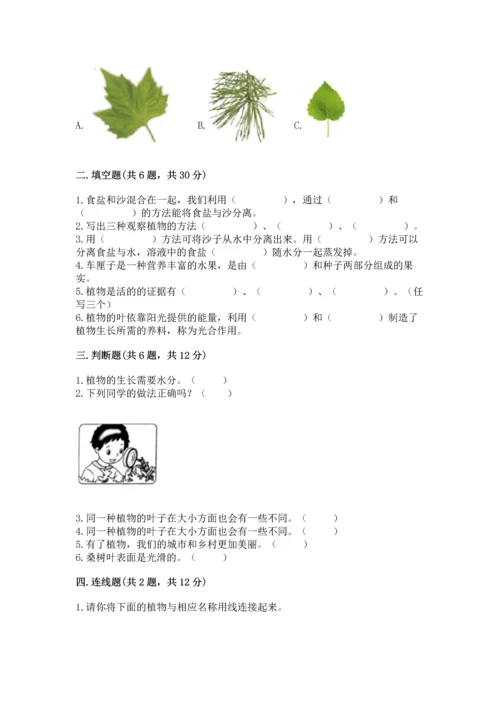 教科版科学一年级上册第一单元《植物》测试卷及1套参考答案.docx