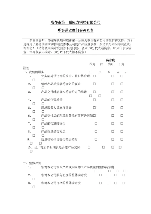 客户满意度问卷调查表