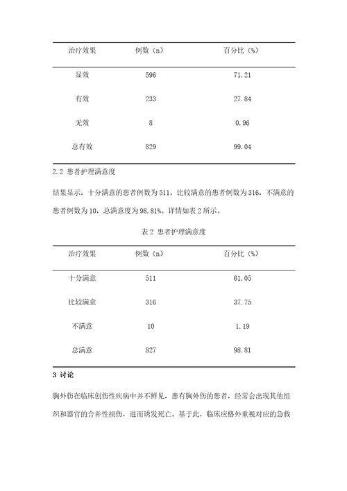 837例急诊胸外伤患者的急救及护理重点探寻