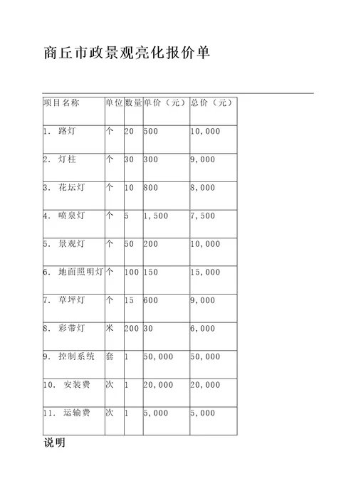 商丘市政景观亮化报价单