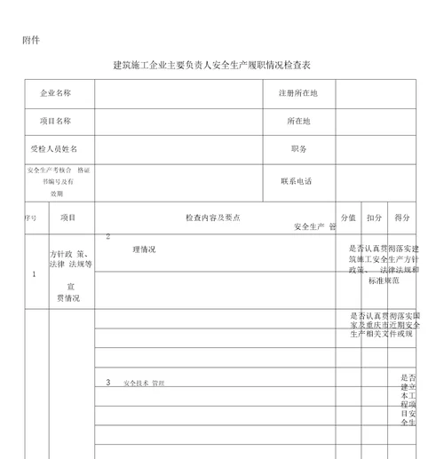 施工企业主要负责人安全生产履职情况检查表