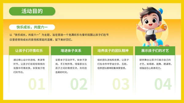 黄色3D风六一儿童节活动策划PPT模板