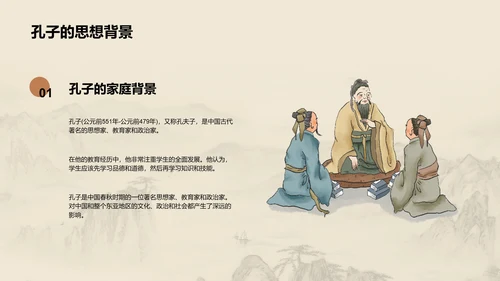 黄色国风孔子与儒家思想探究PPT模板