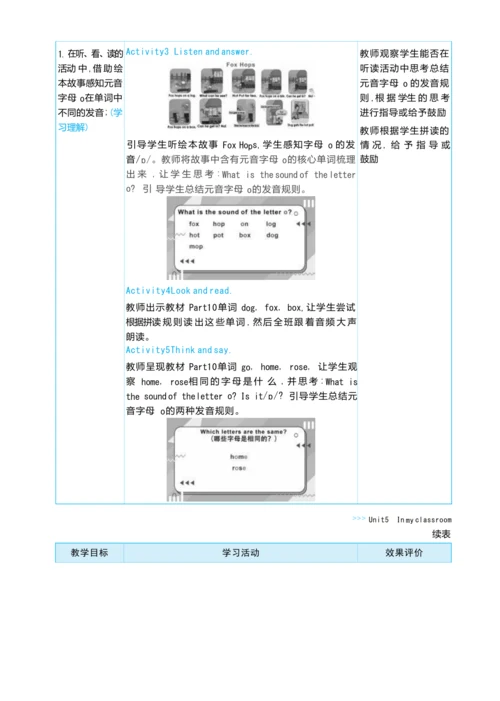 Unit 5  In my classroom单元整体教学设计5课时