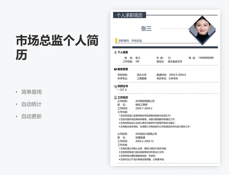 市场总监个人简历