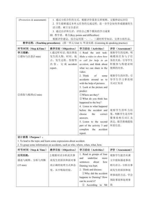 Module 5 Look after yourself 模块表格式整体教学设计