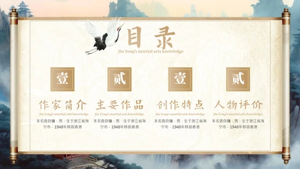 金庸武侠文学小说作家知识ppt模板