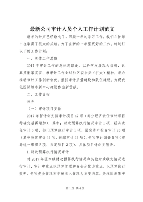 最新公司审计人员个人工作计划范文.docx