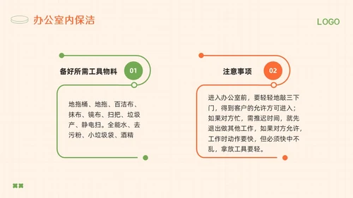 橙绿简约保洁人员培训教材PPT模板宣传PPT动态PPT保洁培训