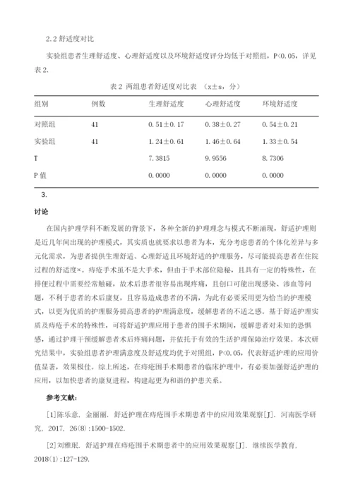 舒适护理在痔疮围手术期患者中的应用效果观察.docx