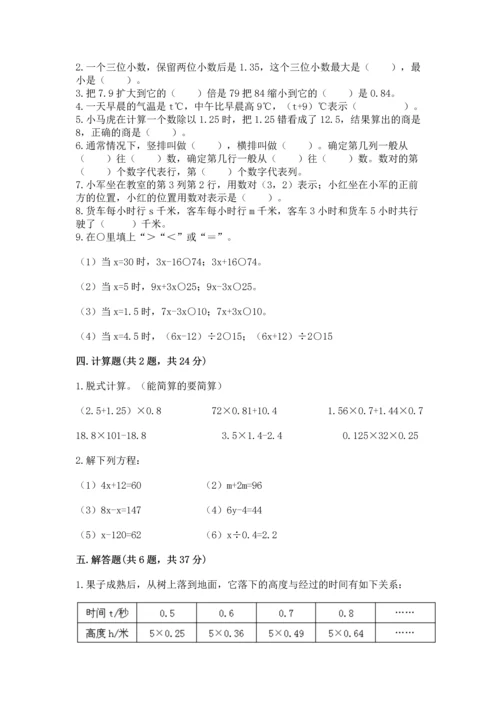 人教版数学五年级上册期末考试试卷含答案（夺分金卷）.docx