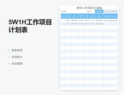 5W1H工作项目计划表