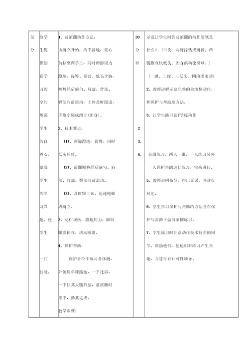 初中七年级体育前滚翻教案