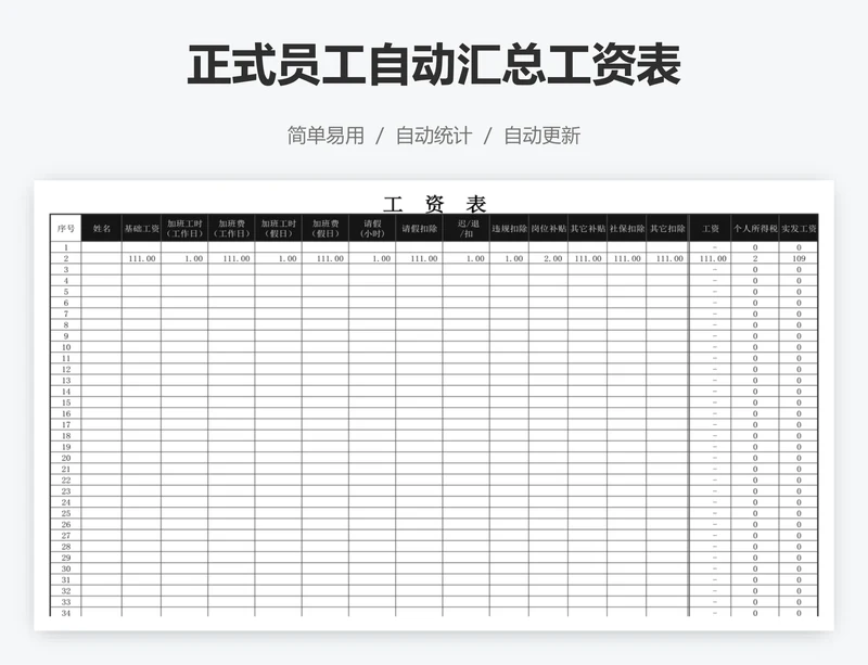 正式员工自动汇总工资表