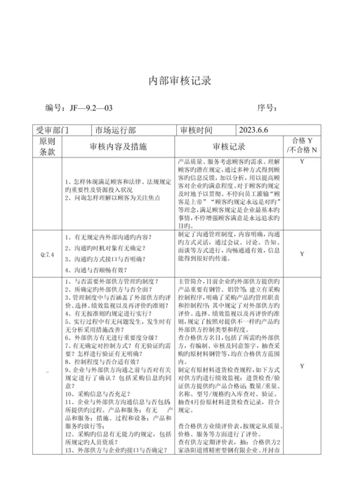 质量体系各部门内审检查表及审核记录.docx