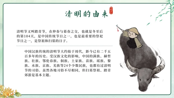 绿色中国风二十四节气之清明时节带内容PPT模板