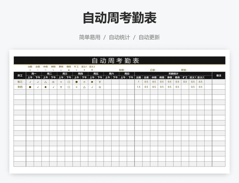 自动周考勤表