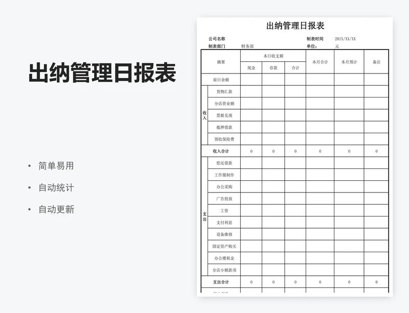 出纳管理日报表