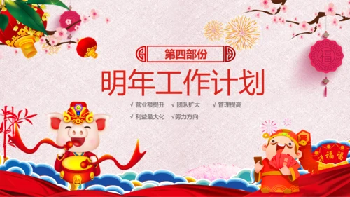 喜庆2019猪年工作总结新年元旦PPT