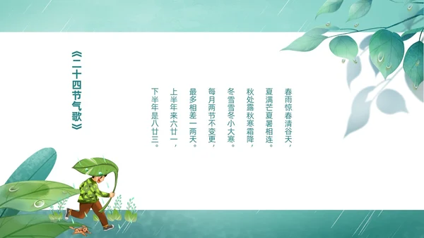 绿色春天中国二十四节气之雨水节气介绍PPT
