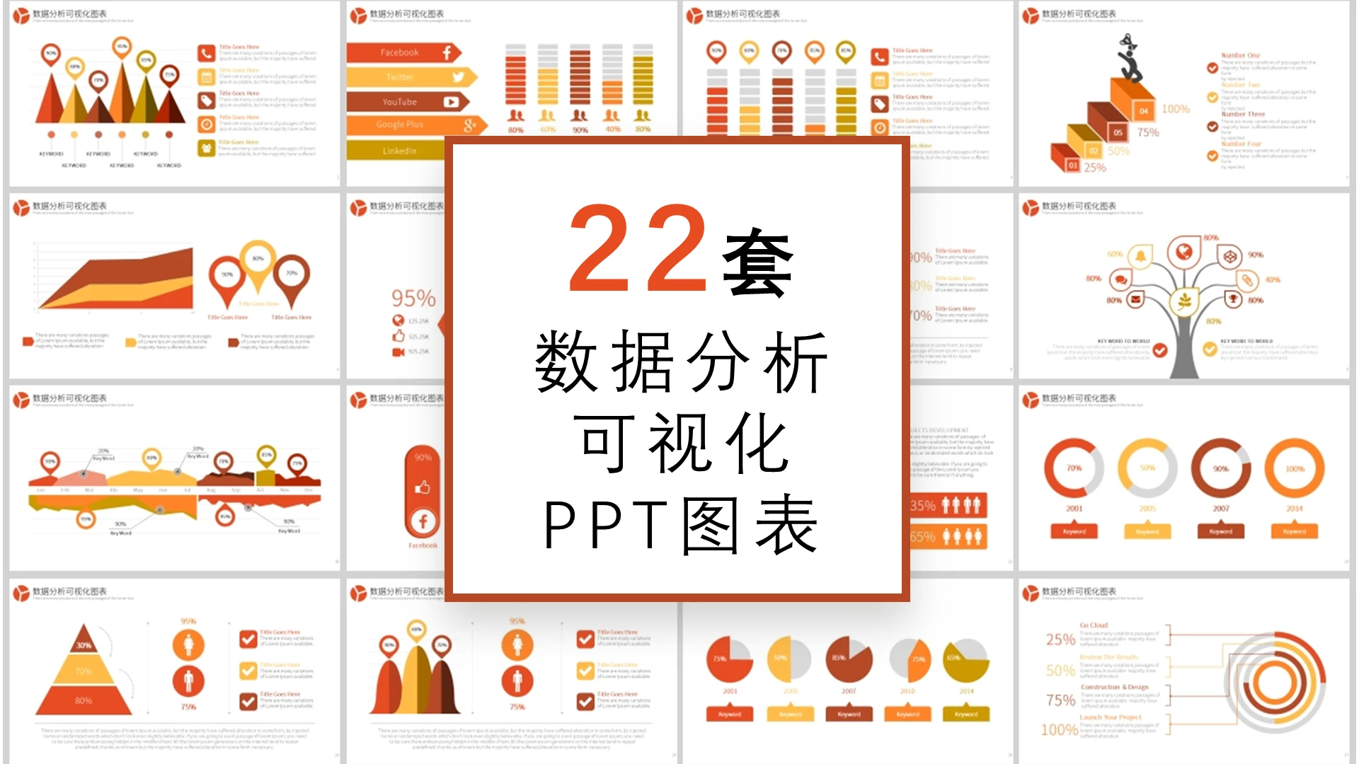 红色商务通用数据分析信息可视化PPT图表集财务分析可视化图表