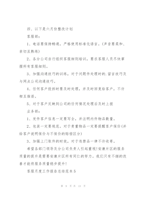 客服月度工作报告总结范本5篇.docx