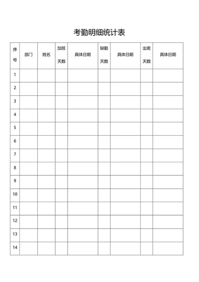 考勤明细统计表word模板