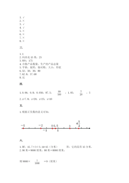 河南省平顶山市六年级下册数学期末测试卷及参考答案一套.docx