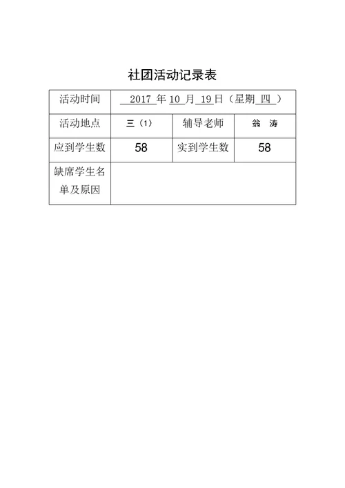 2017-2018第一学年美术社团活动记录表