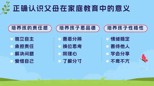 蓝色卡通学家庭教育，做智慧家长PPT模板