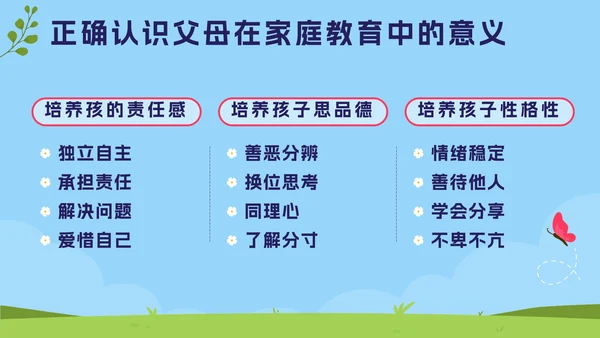 蓝色卡通学家庭教育，做智慧家长PPT模板