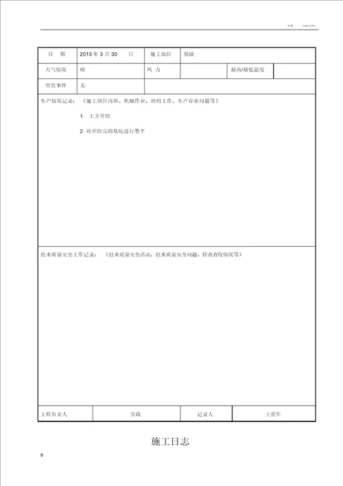 施工日志空白表格