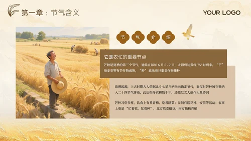 黄色古风中国传统文化二十四节气芒种课堂科普PPT模板
