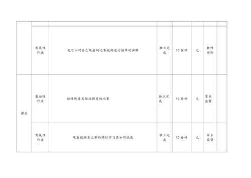 人教版体育八年级上册：第二章 田径 作业设计（表格式）