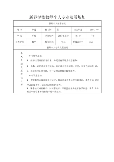 新界学校教师个人专业发展规划