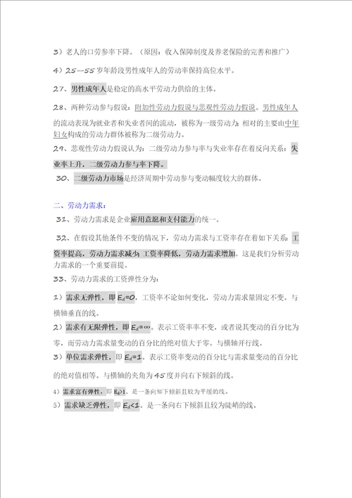 人力基础知识知识要点：第一章劳动经济学