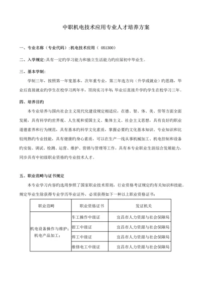 机电重点技术应用专业人才培养专题方案.docx