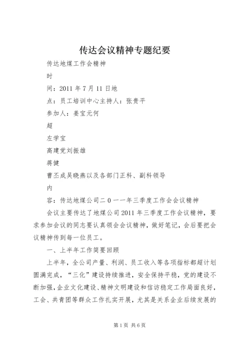 传达会议精神专题纪要.docx